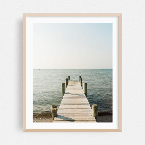 Fire Island New York Wooden Dock Ocean Photography Poster With Calm Sea