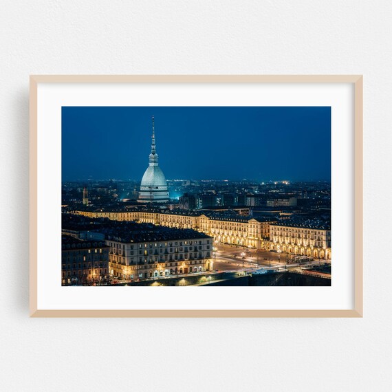 Turin Italy Night Cityscape with Mole Antonelliana Photo Poster