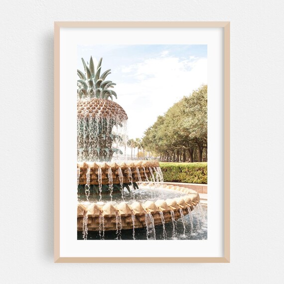 Charleston Pineapple Fountain Waterfront Park SC Travel Poster