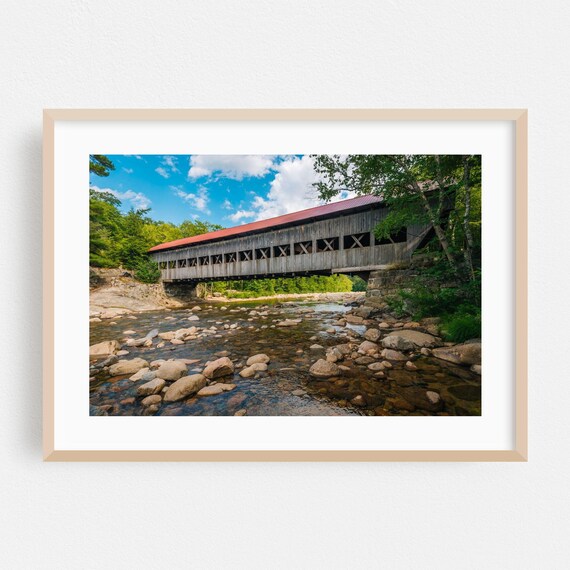 New Hampshire Covered Bridge Over Rocky River Nature Photo Poster