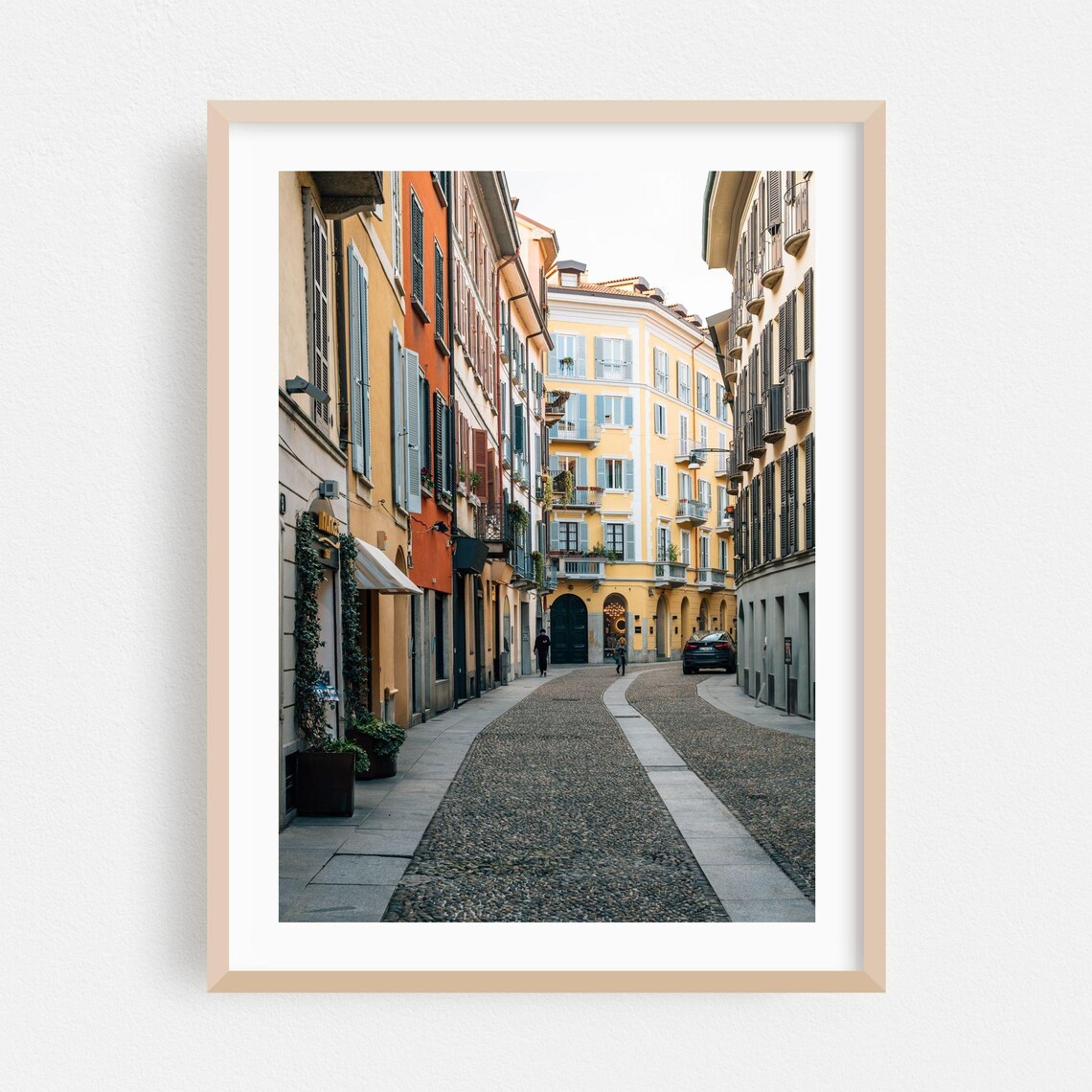 Milan Italy Cobblestone Street Photography City Scene Poster