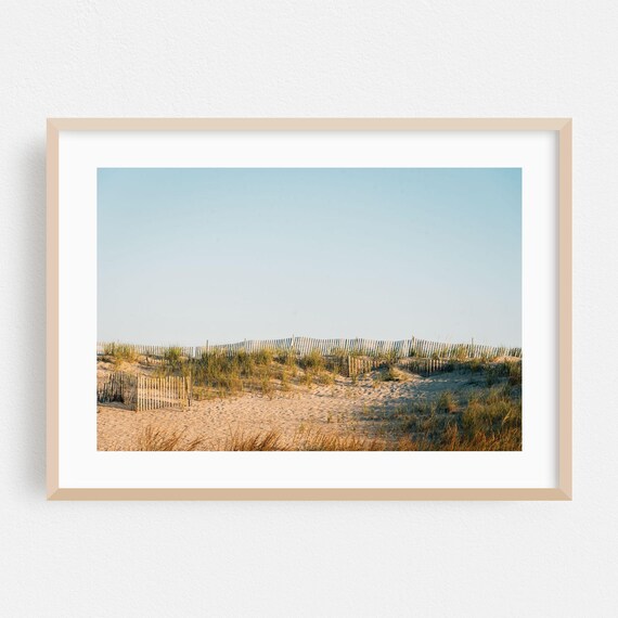 Minimalist Coastal Sand Dunes Beach Photography Poster Wooden Fence View