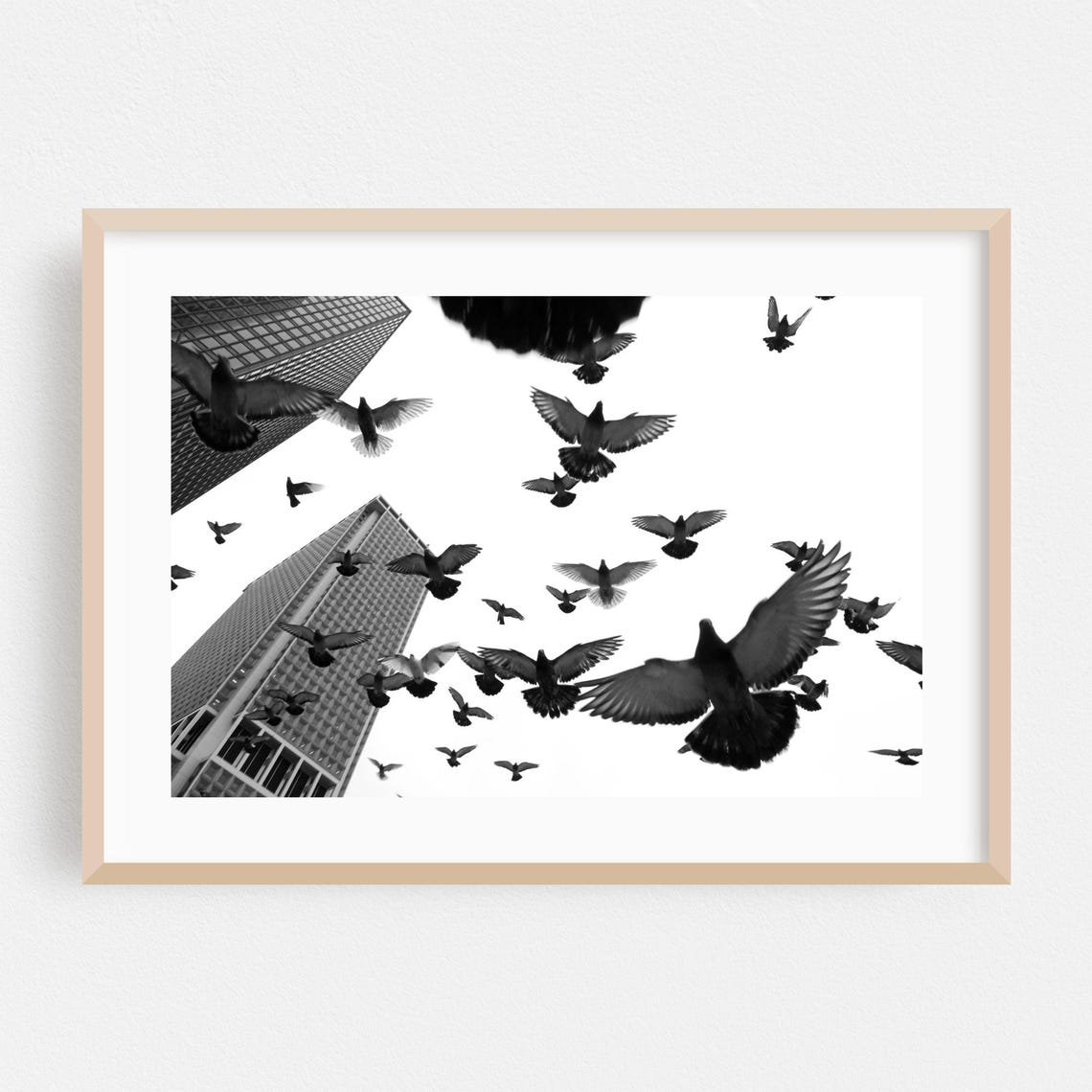 Manhattan Pigeons in Flight Dramatic Black and White City Poster