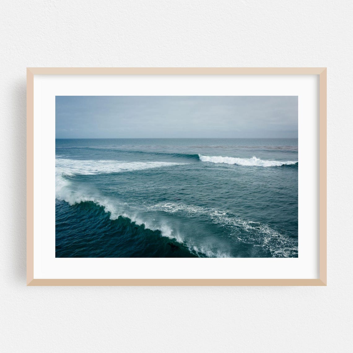 Santa Cruz Rolling Ocean Waves Teal Surf Photo Coastal Wall Poster