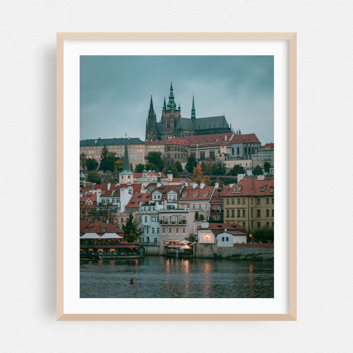 Prague Castle Autumn Evening Poster Vltava River Old Town Travel View