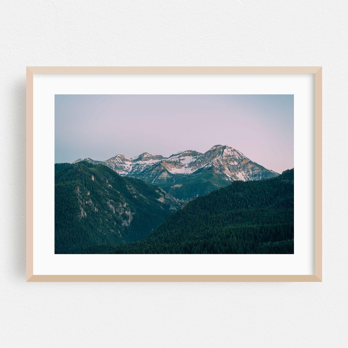 Snow-Capped Utah Mountain Peaks Above Evergreen Forest Dusk Poster
