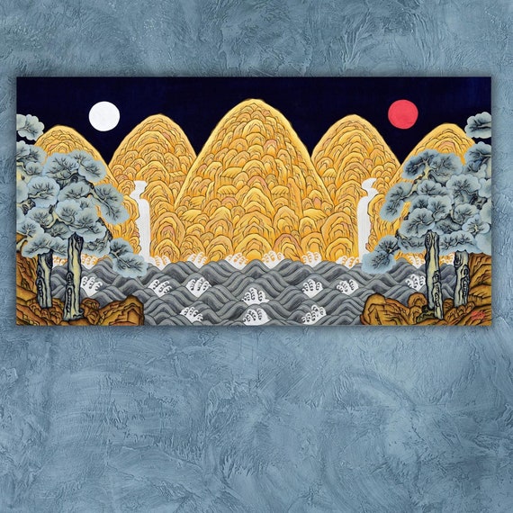 Korean Wall Art Decor Korea Folk Landscape Wall Art Mountain Wall Art Print Vintage Poster Art Mountain Art Print Pine Tree Wall Art