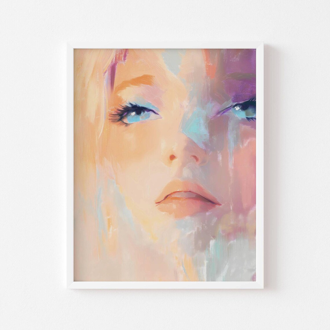 Soft Pastel Abstract Woman Portrait Melancholy Face Painting Wall Poster
