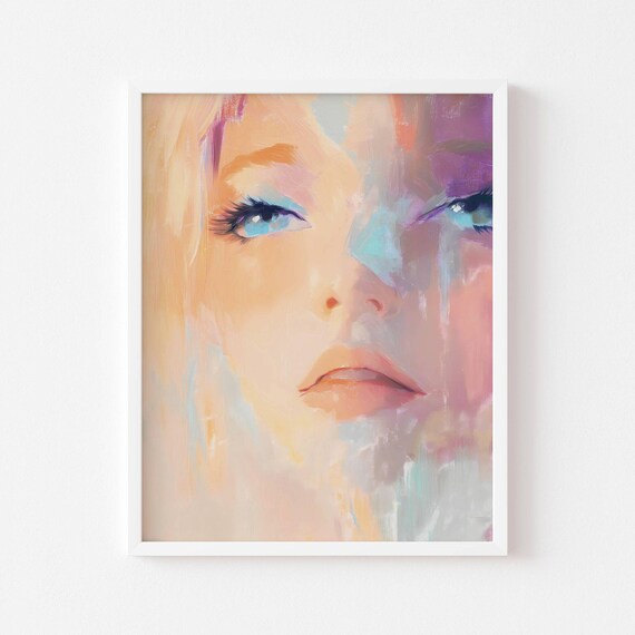 Soft Pastel Abstract Woman Portrait Melancholy Face Painting Wall Poster