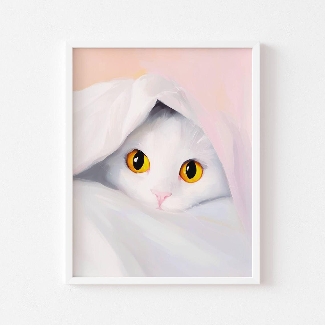 White Cat Under Soft Blanket With Big Amber Eyes Kitty Poster
