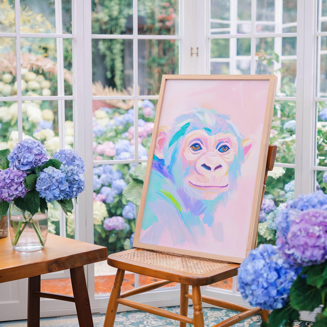 Sweet Baby Monkey Face in Soft Pastel Pink Tones Tender Poster - Image 4