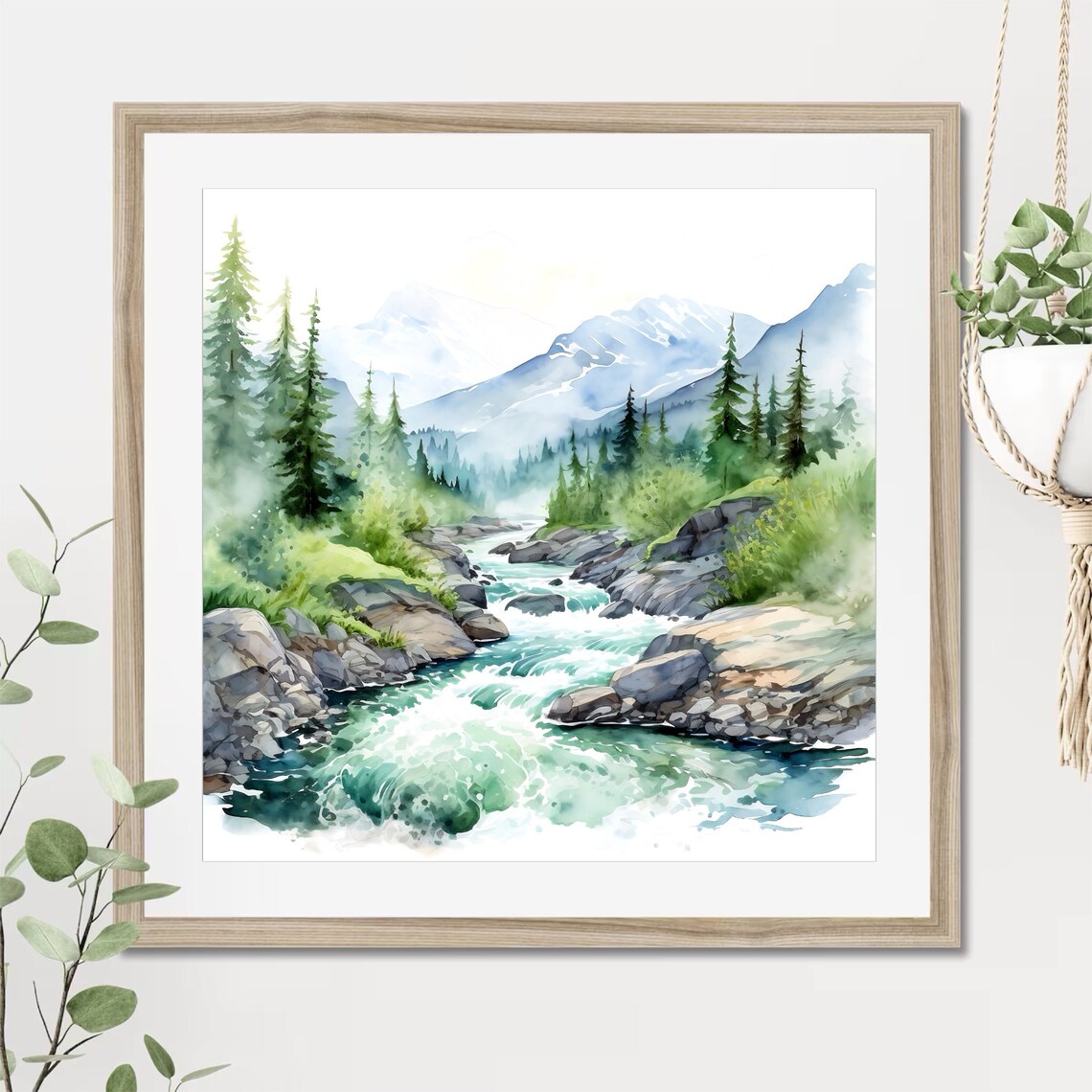 Alaska Mountain River Watercolor Landscape Art Print - Image 3