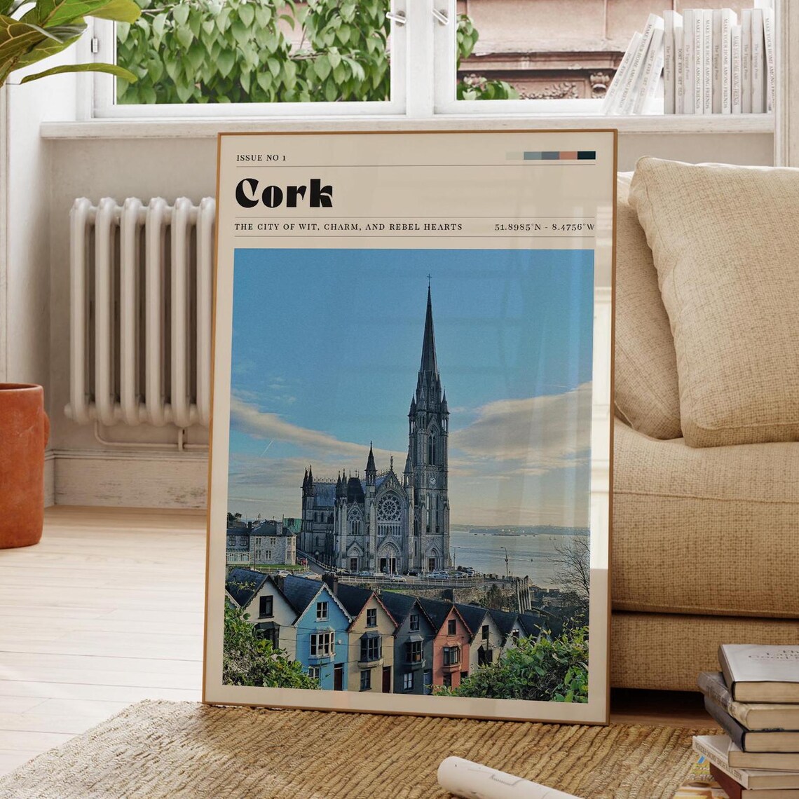 Cork Ireland Cathedral And Colorful Harbor City Photo Travel Poster