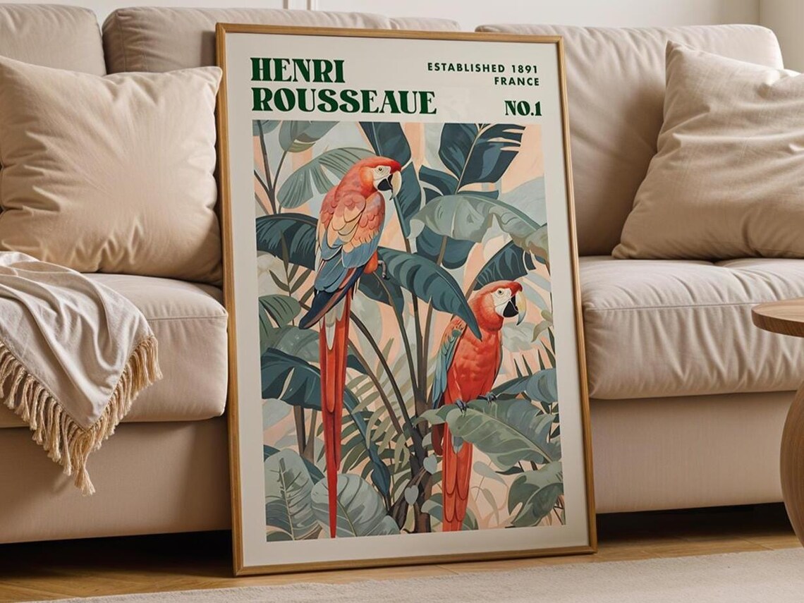 Henri Rousseau Parrot Print Vintage Jungle Botanical Art Exotic Bird Decor