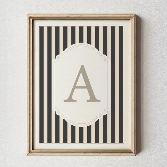 Letter A Monogram Striped Initial Personalized Nursery Wall Decor Print