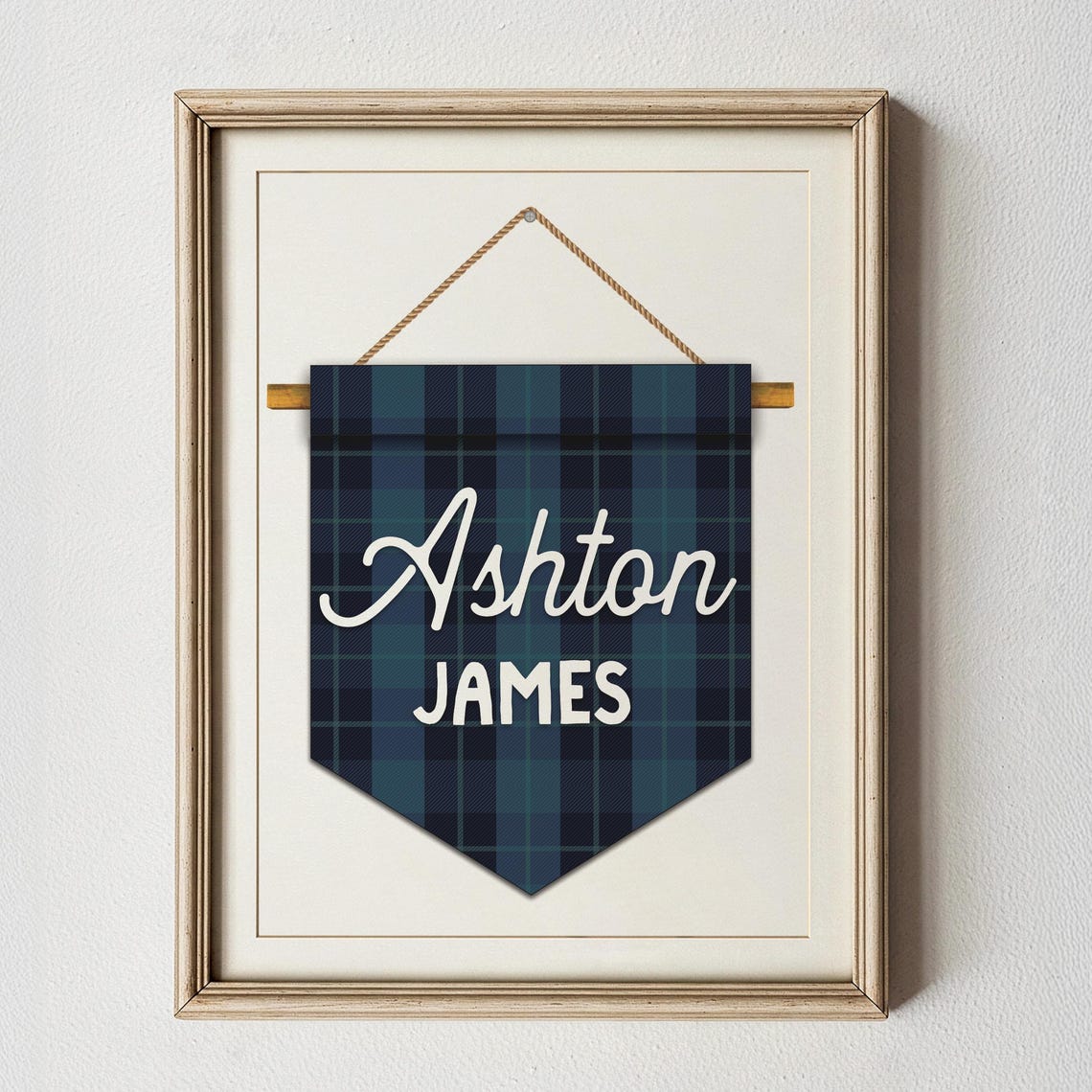 Custom Ashton James Personalized Plaid Pennant Name Wall Print