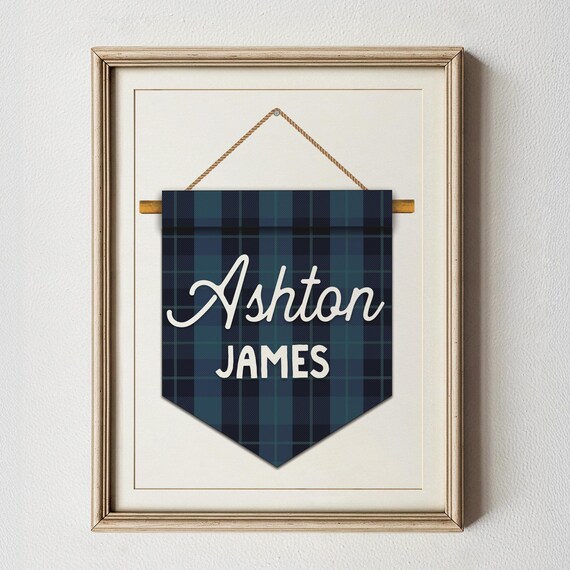 Custom Ashton James Personalized Plaid Pennant Name Wall Print