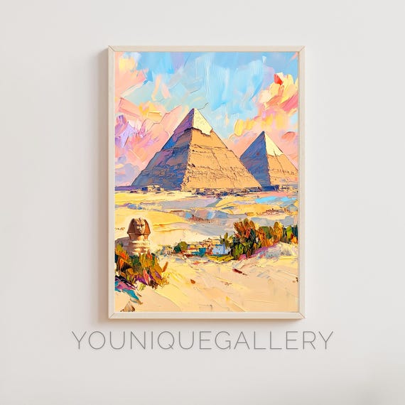 Pyramids Of Giza Egypt Painting Wall Art Egyptian Landmark Poster Print Ancient Desert Landscape Egypt Decor For Home