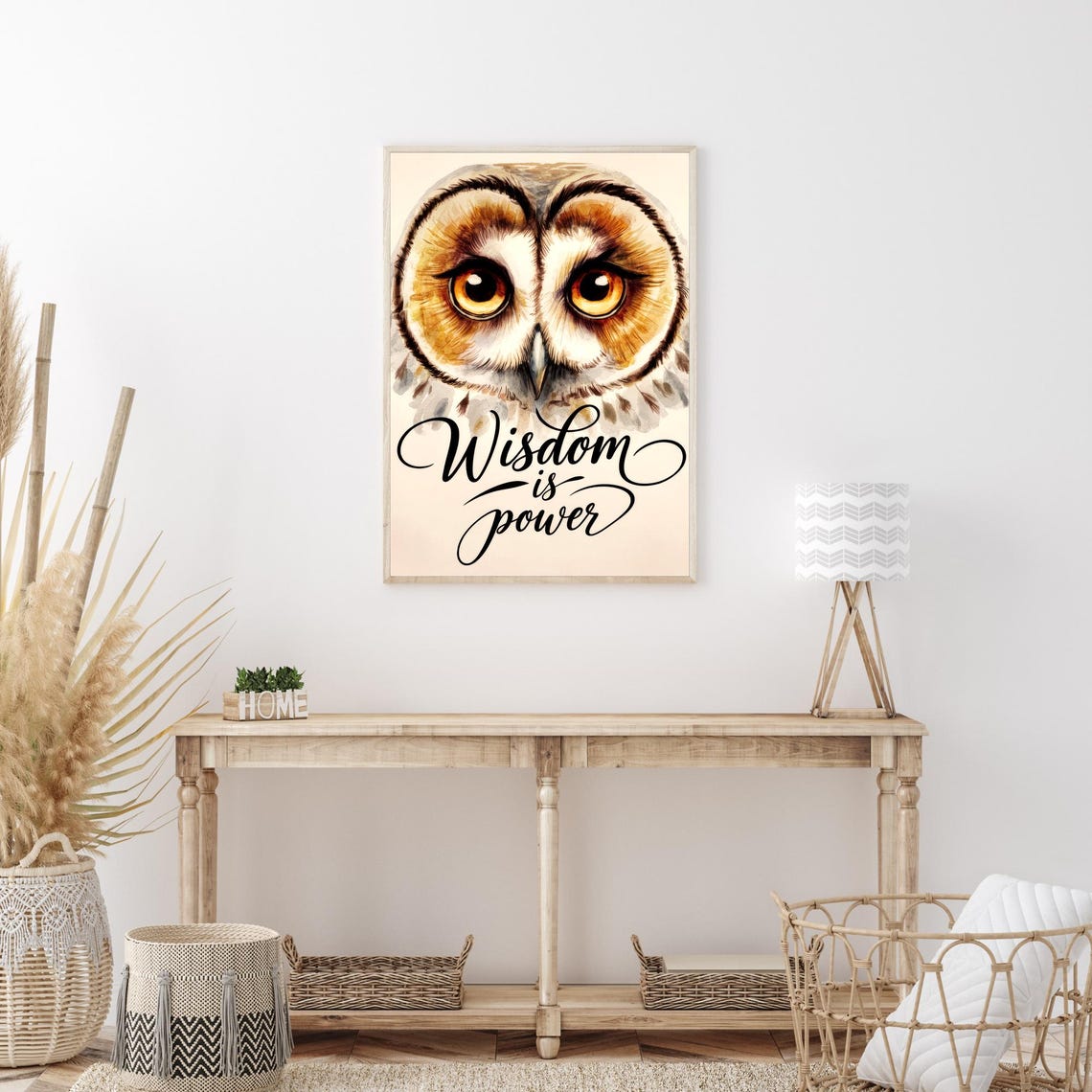 Wisdom Is Power Owl Face Watercolor Inspirational Quote Poster - Image 3