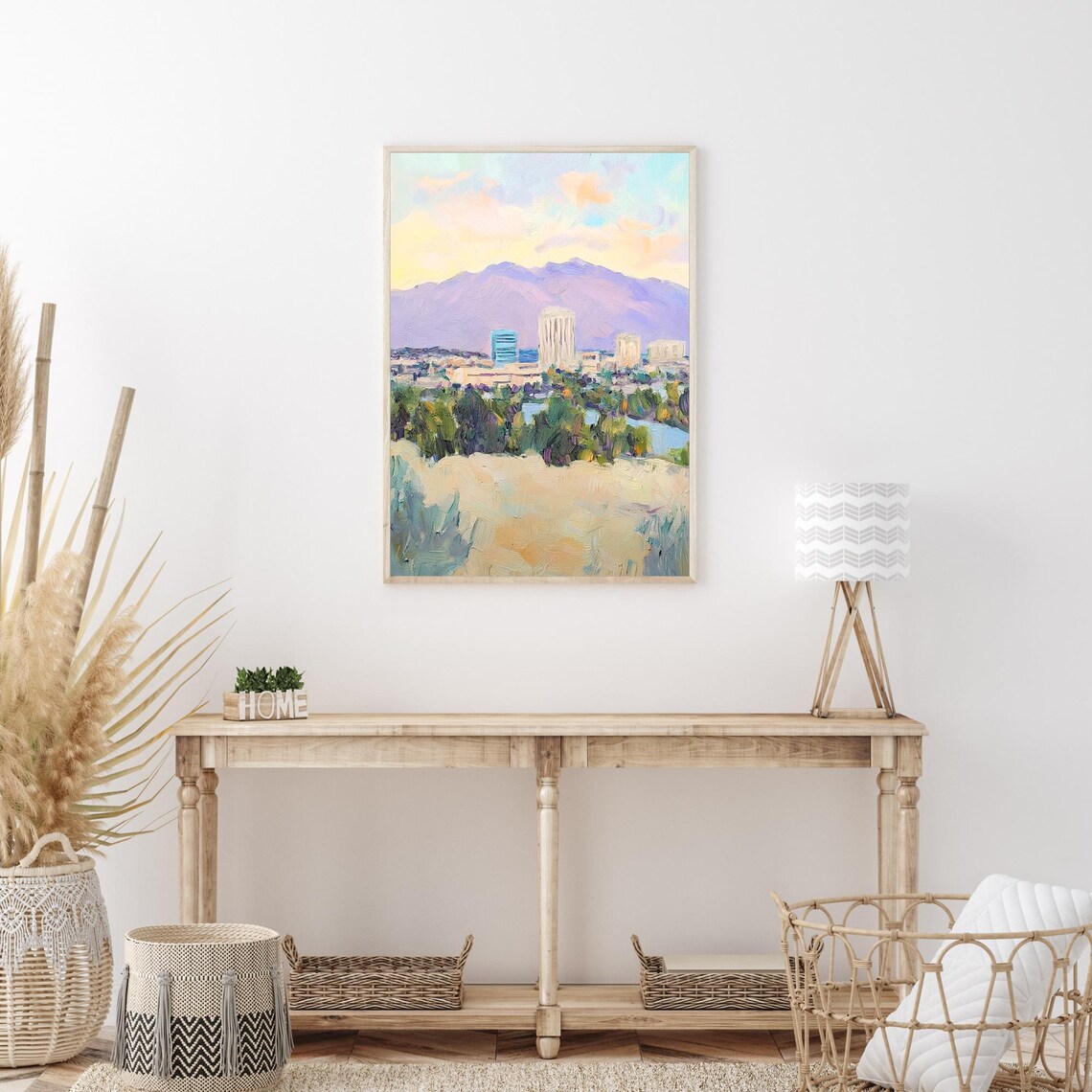 Fresno California Mountain Skyline Golden Hills Oil Painting Poster - Image 3