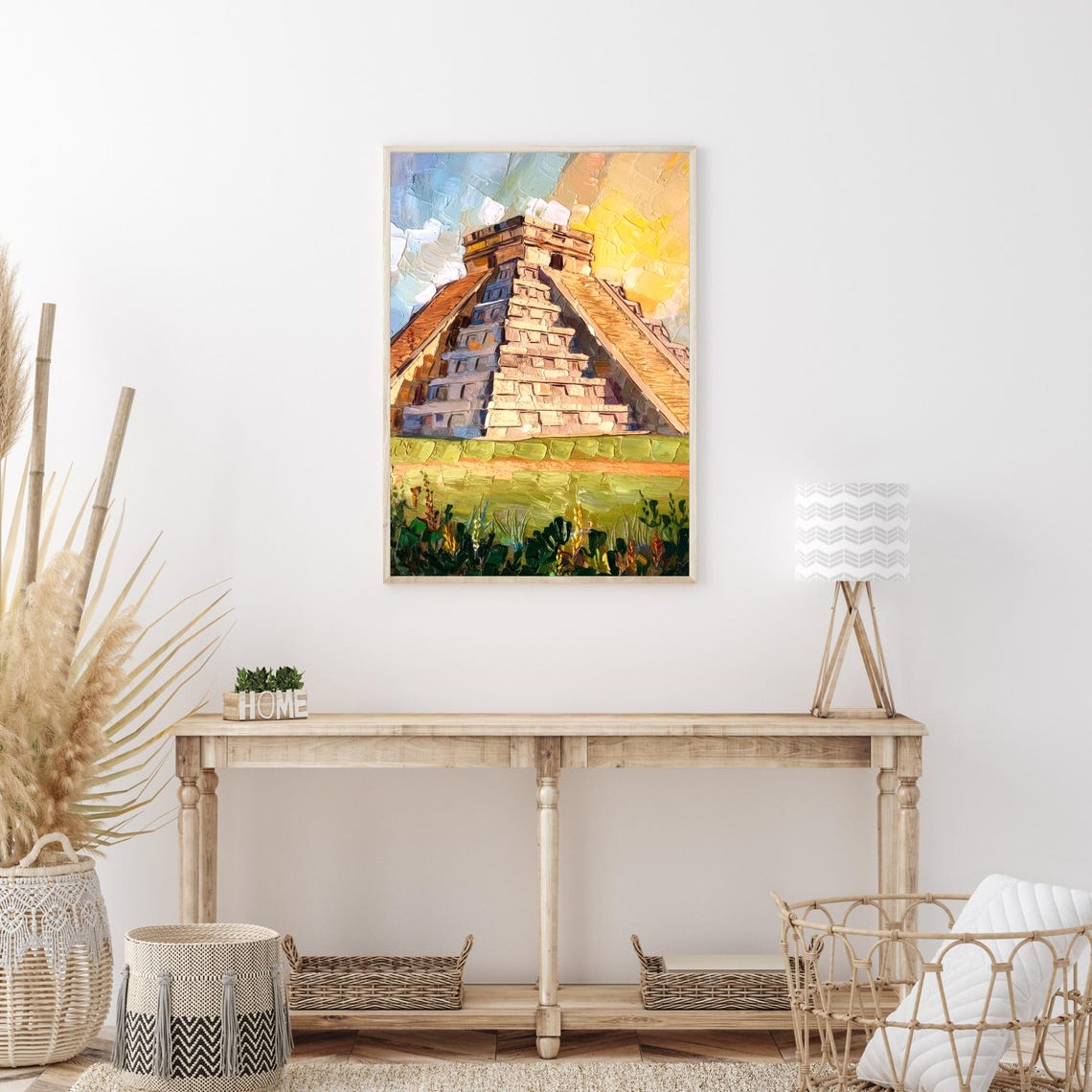 Chichen Itza Oil Painting Mexican Pyramid Wall Art Poster Print For Home Decor - Image 3