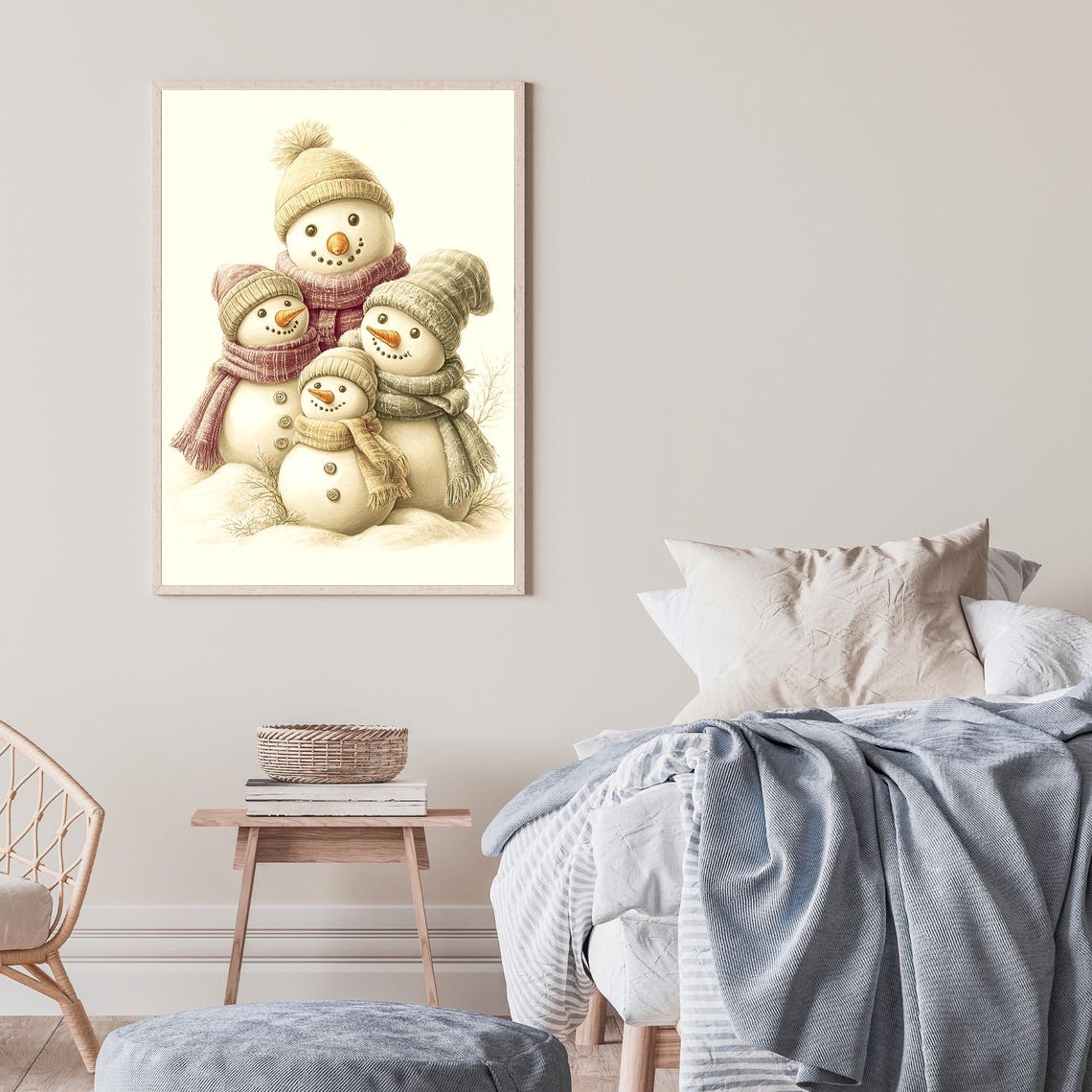 Snowman Family Four Cute Snowmen Winter Holiday Scene Poster - Image 2