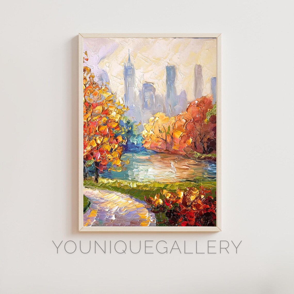 Central Park New York City Autumn Foliage Lake Oil Painting Poster