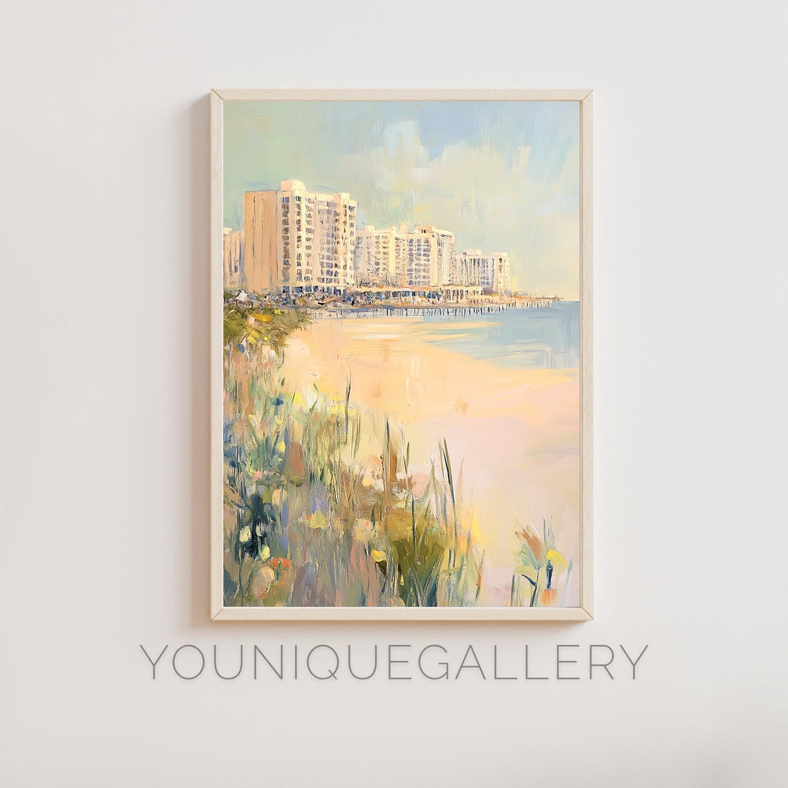 Virginia Beach Oceanfront Boardwalk Beach Grass Oil Painting Poster
