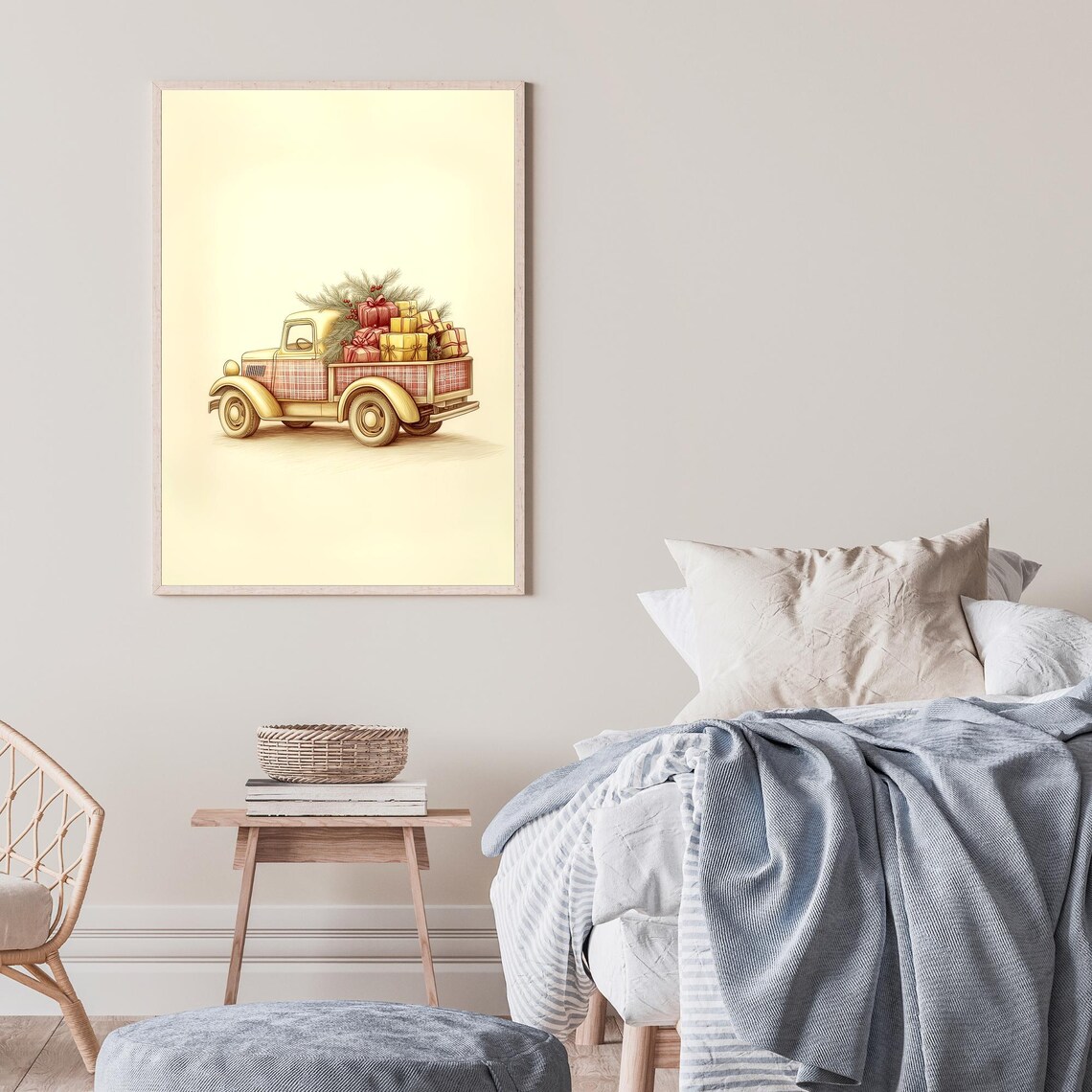 Vintage Christmas Truck Loaded With Gifts Holiday Art Poster - Image 2