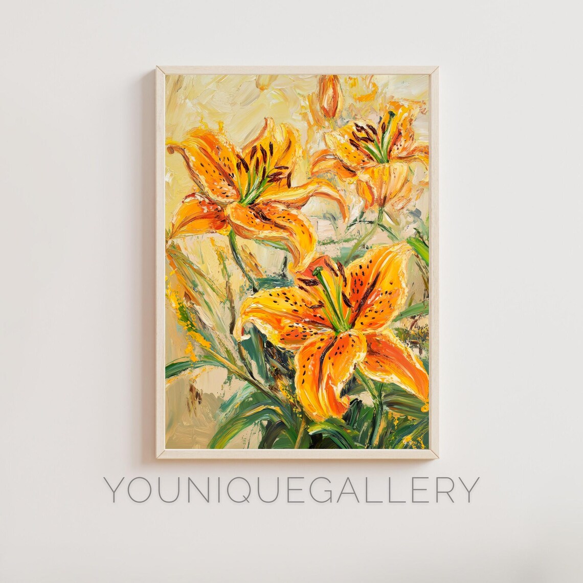 Orange Tiger Lily Blooms Bold Impasto Floral Painting Poster