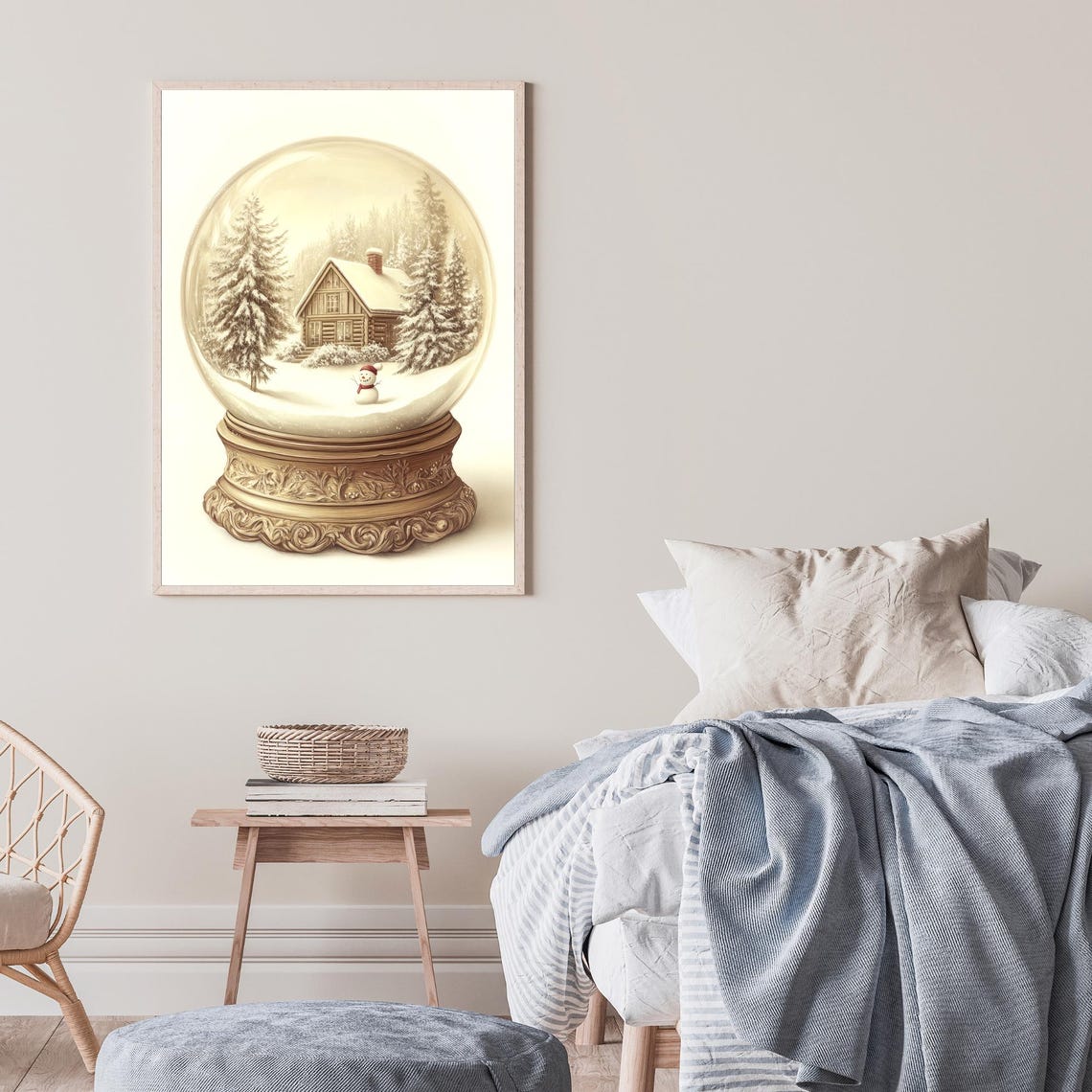Christmas Snow Globe Winter Cabin Scene Vintage Holiday Poster - Image 2