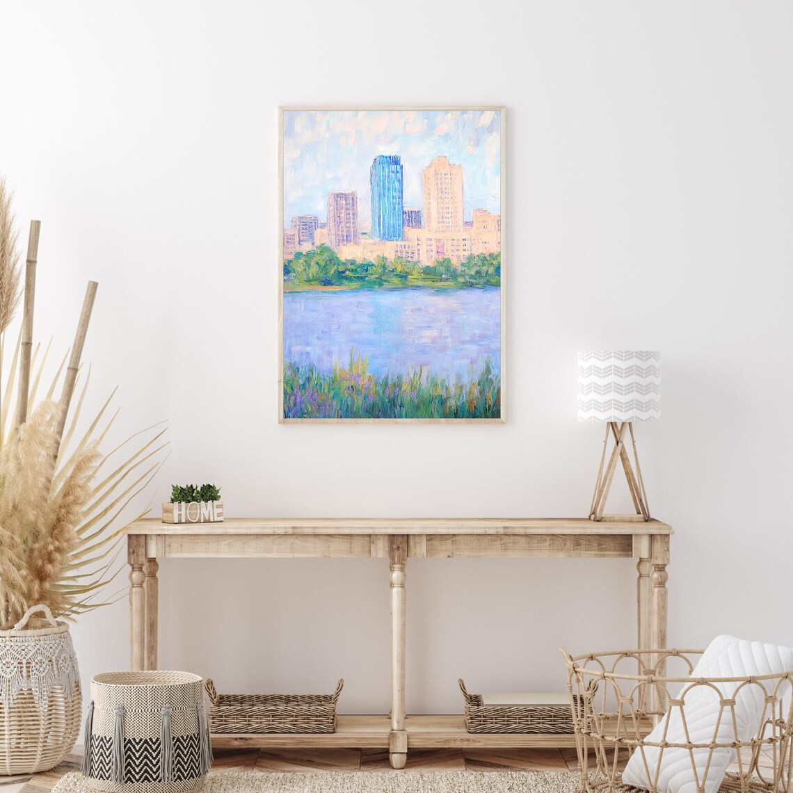 Tulsa Oklahoma Downtown Skyline Lake Wildflower Oil Painting Poster - Image 3