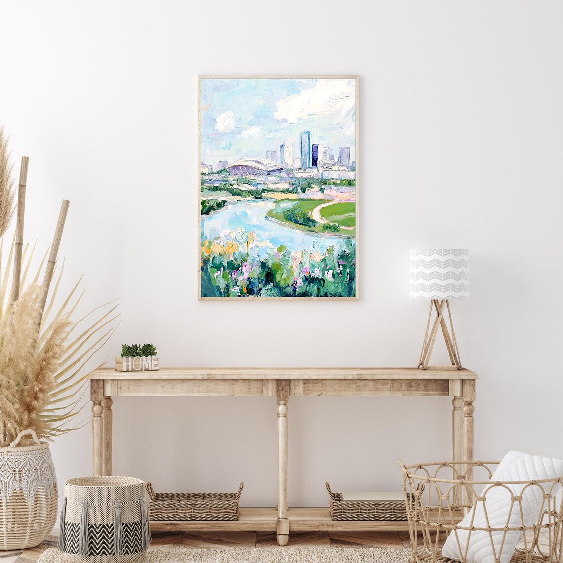 City Skyline River Impressionist Wildflower Meadow Oil Wall Art - Image 3