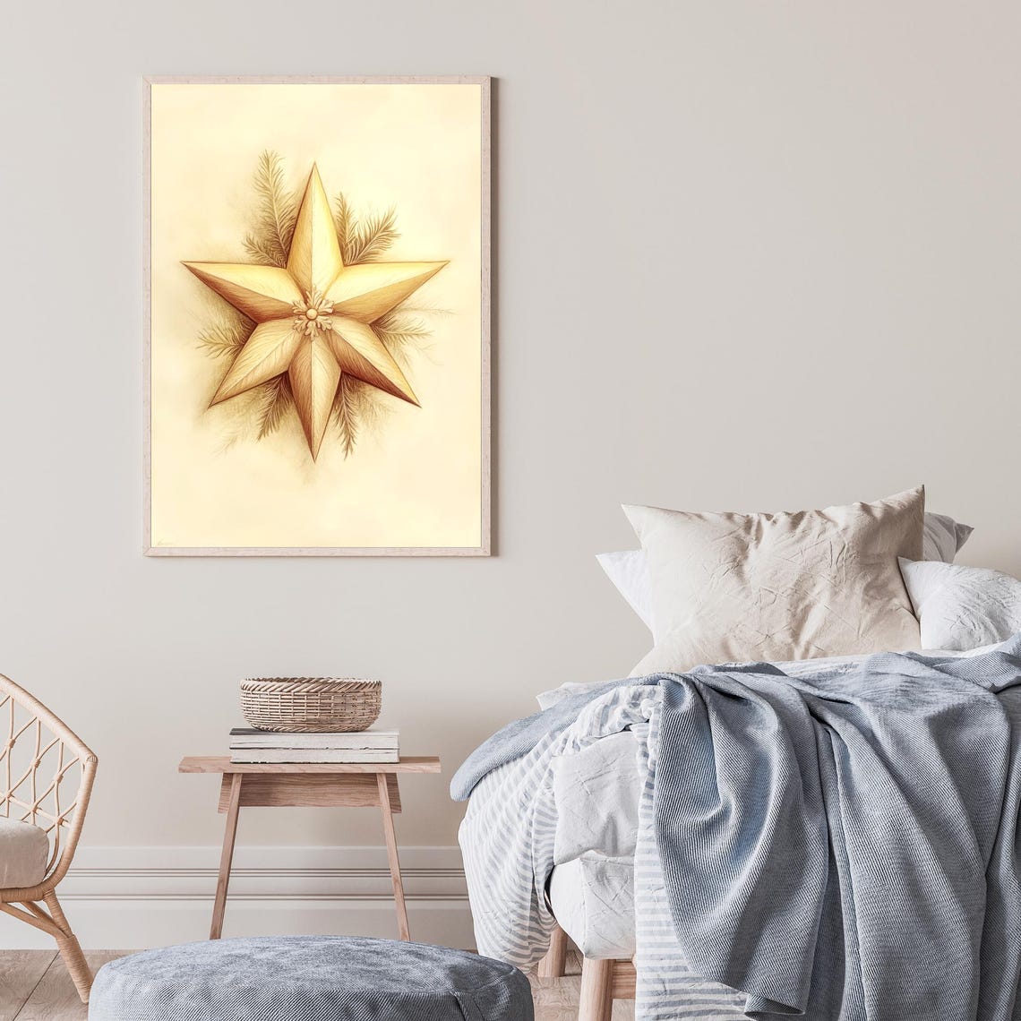 Golden Christmas Star Vintage Holiday Tree Topper Art Poster - Image 2