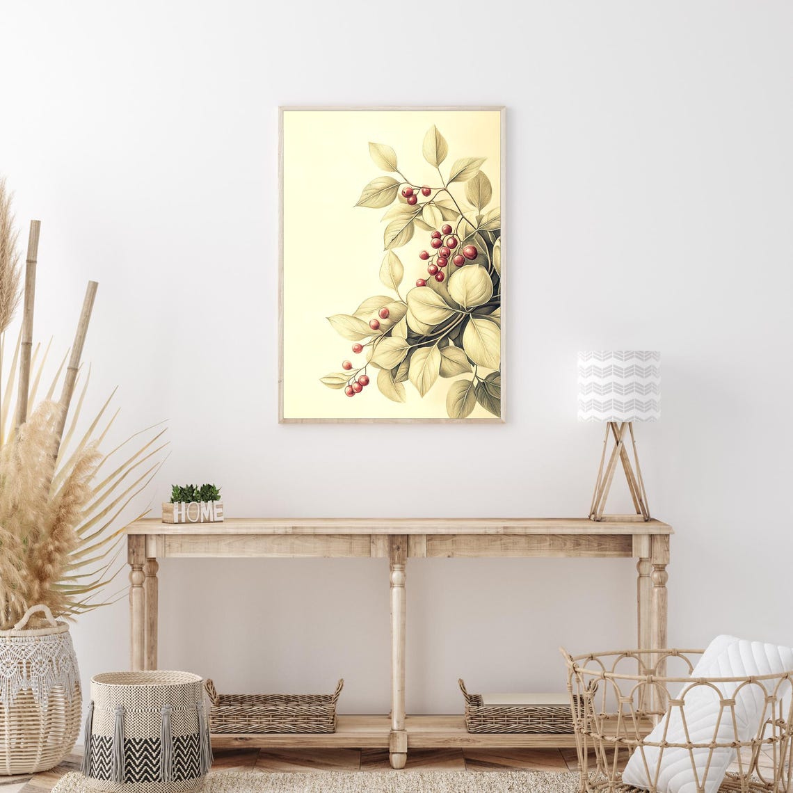 Red Berry Branch Botanical Illustration Winter Foliage Poster - Image 3