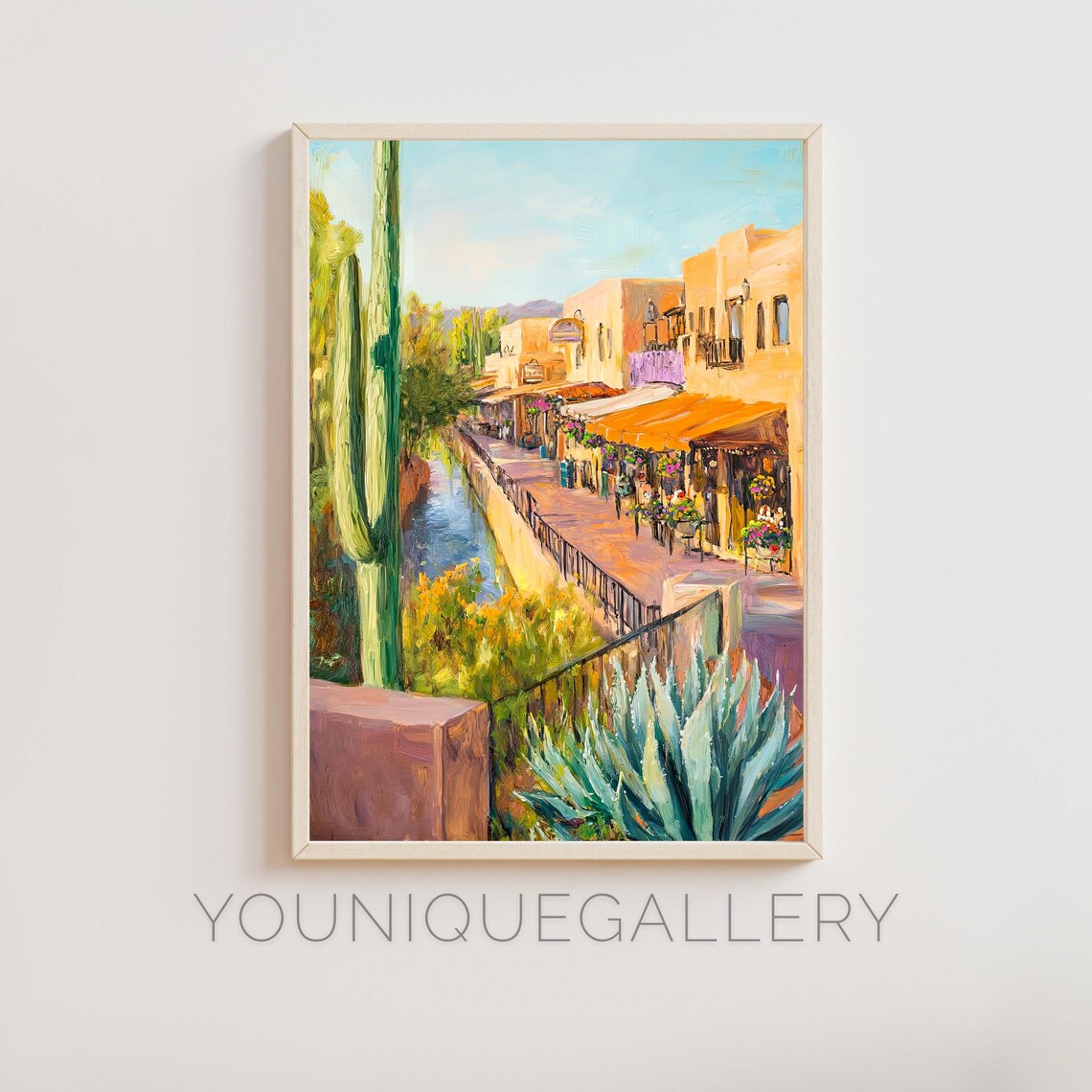 Southwest Adobe Street Cactus Garden Desert Impressionist Oil Wall Art
