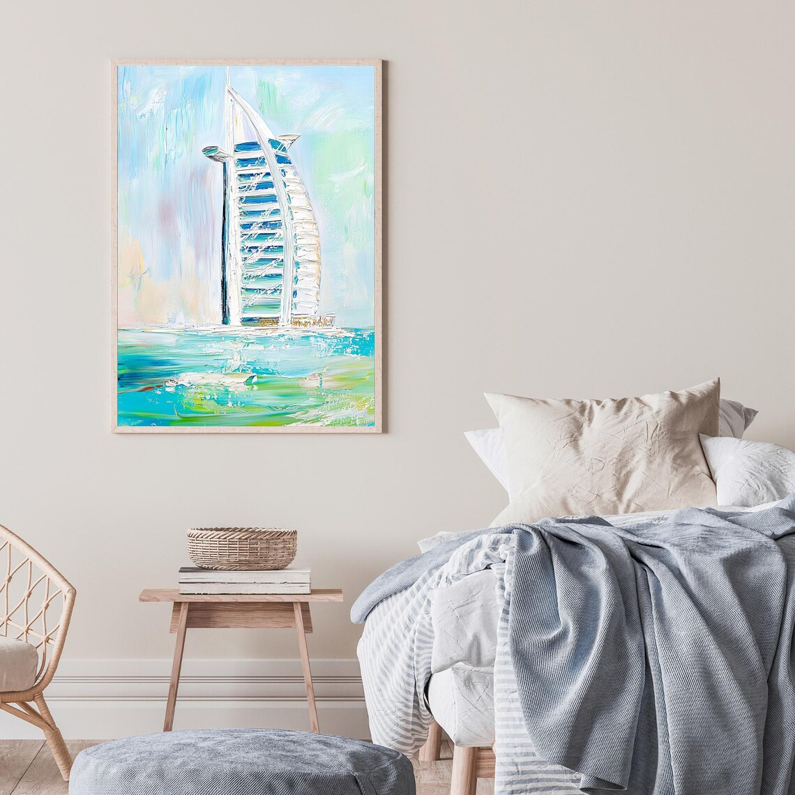 Burj Al Arab Dubai Sail Hotel Turquoise Ocean Pastel Oil Art Poster - Image 2