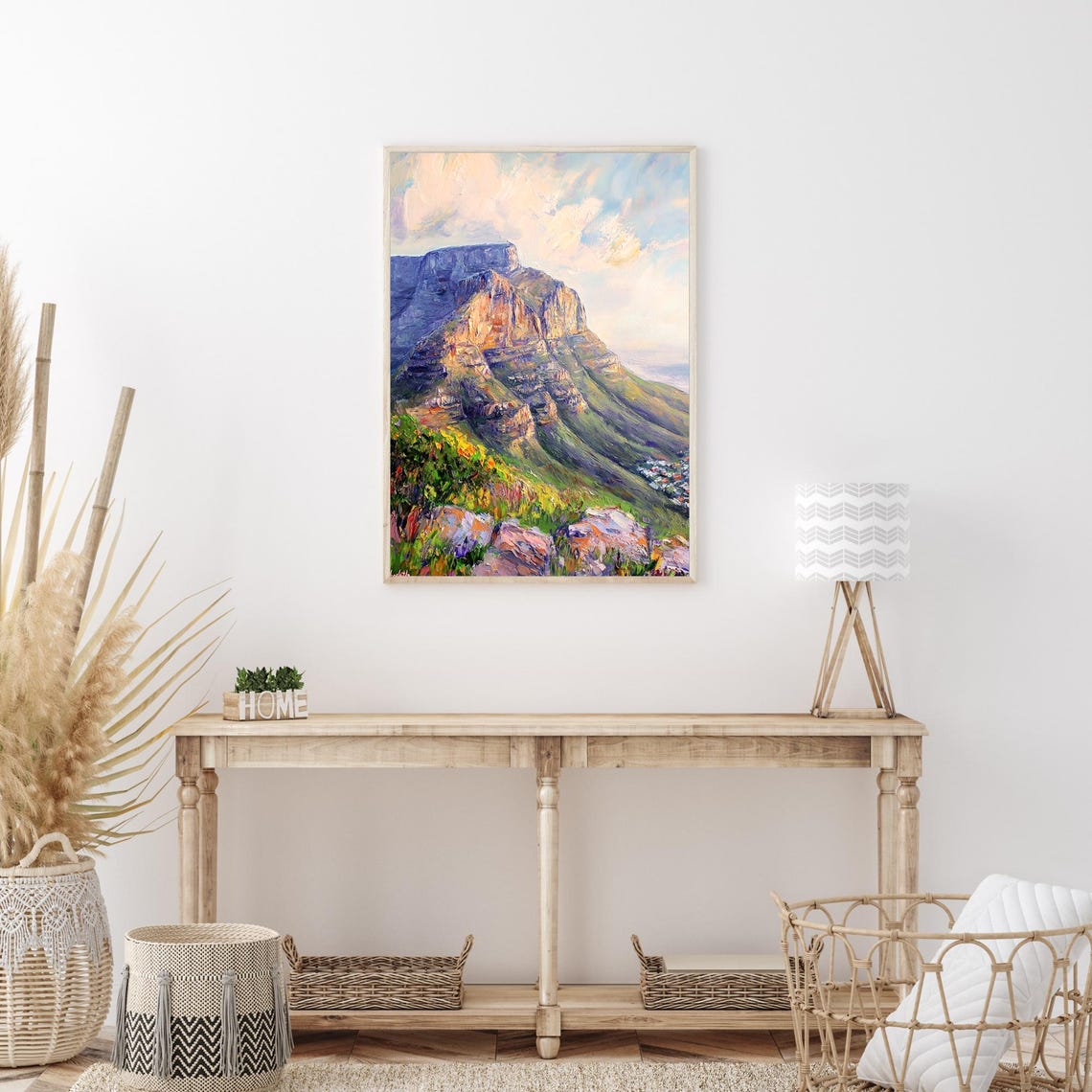 Table Mountain Cape Town Green Cliffs Sunset Glow Oil Painting Poster - Image 3
