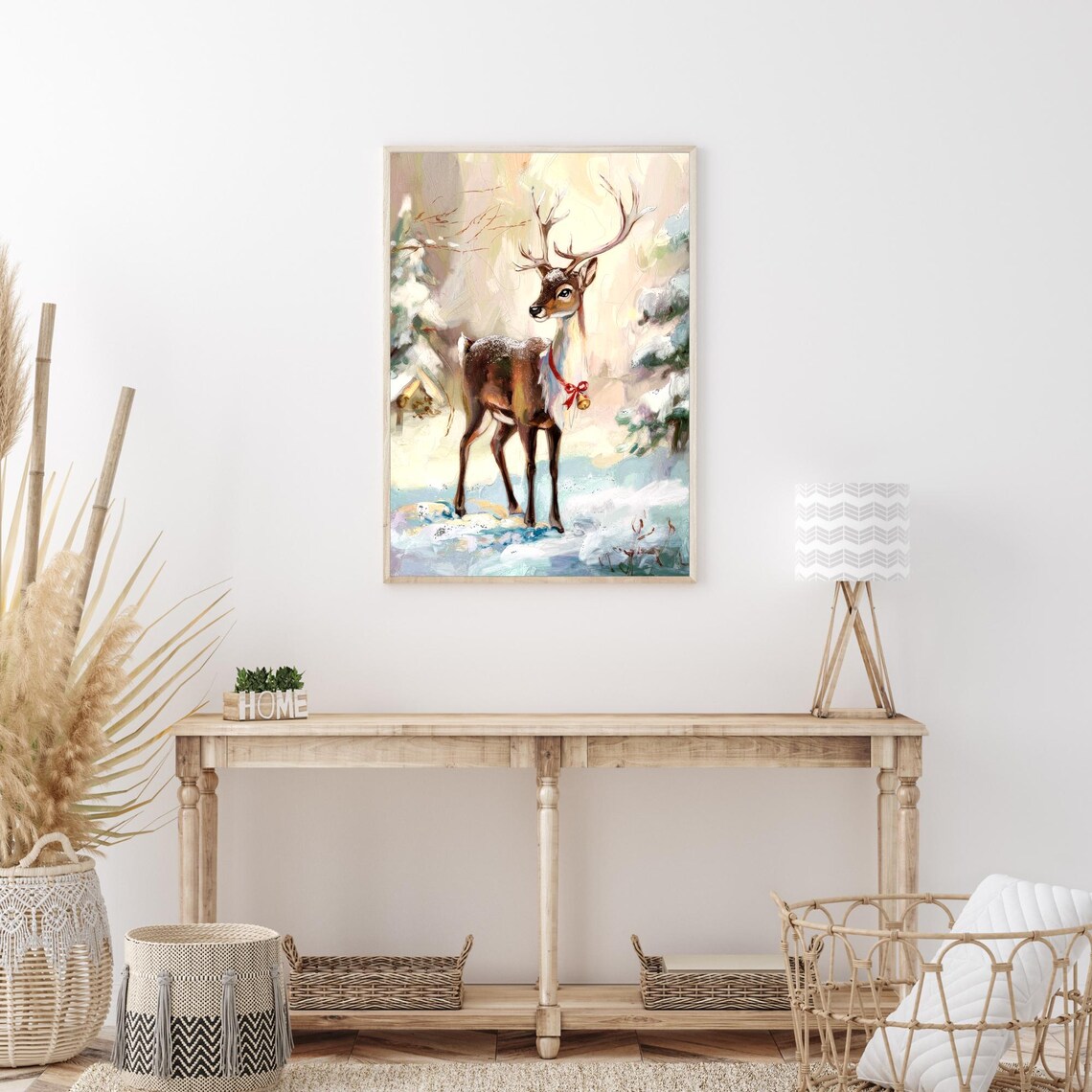 Christmas Reindeer in Snowy Woodland Winter Wildlife Scene Poster - Image 4