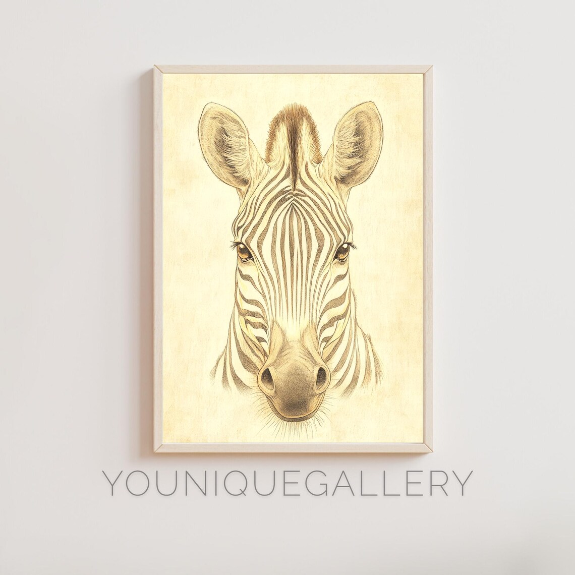 Zebra Portrait Front View Sepia Sketch Safari Wildlife Animal Wall Art