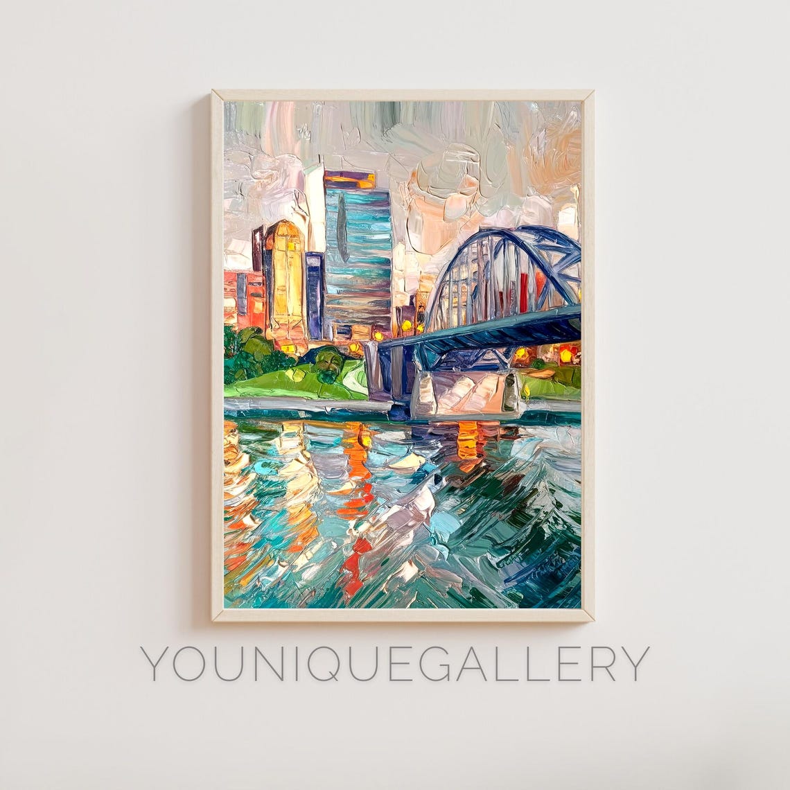 Memphis Tennessee Arch Bridge Riverfront Sunset Oil Painting Poster