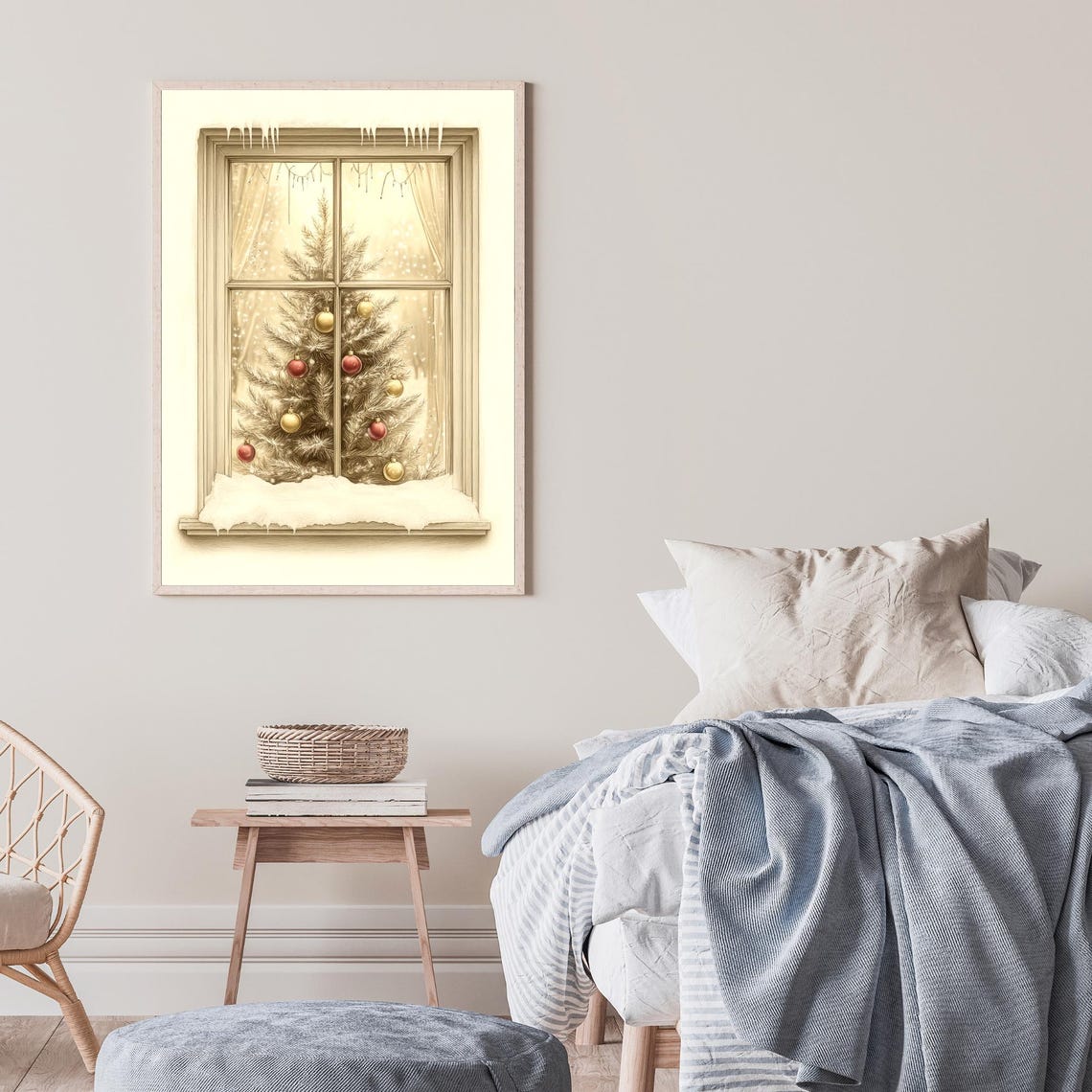 Christmas Tree Through Frosty Window Snowy Holiday Art Poster - Image 3
