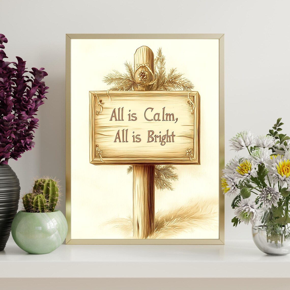 All is Calm All is Bright Wooden Sign Christmas Quote Poster - Image 4
