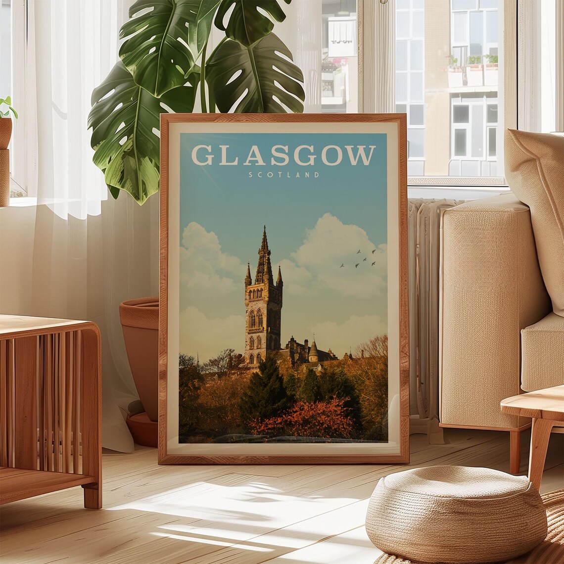 Glasgow Scotland Vintage Travel Poster, City Print