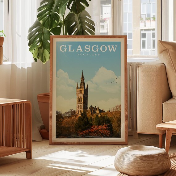 Glasgow Scotland Vintage Travel Poster, City Print