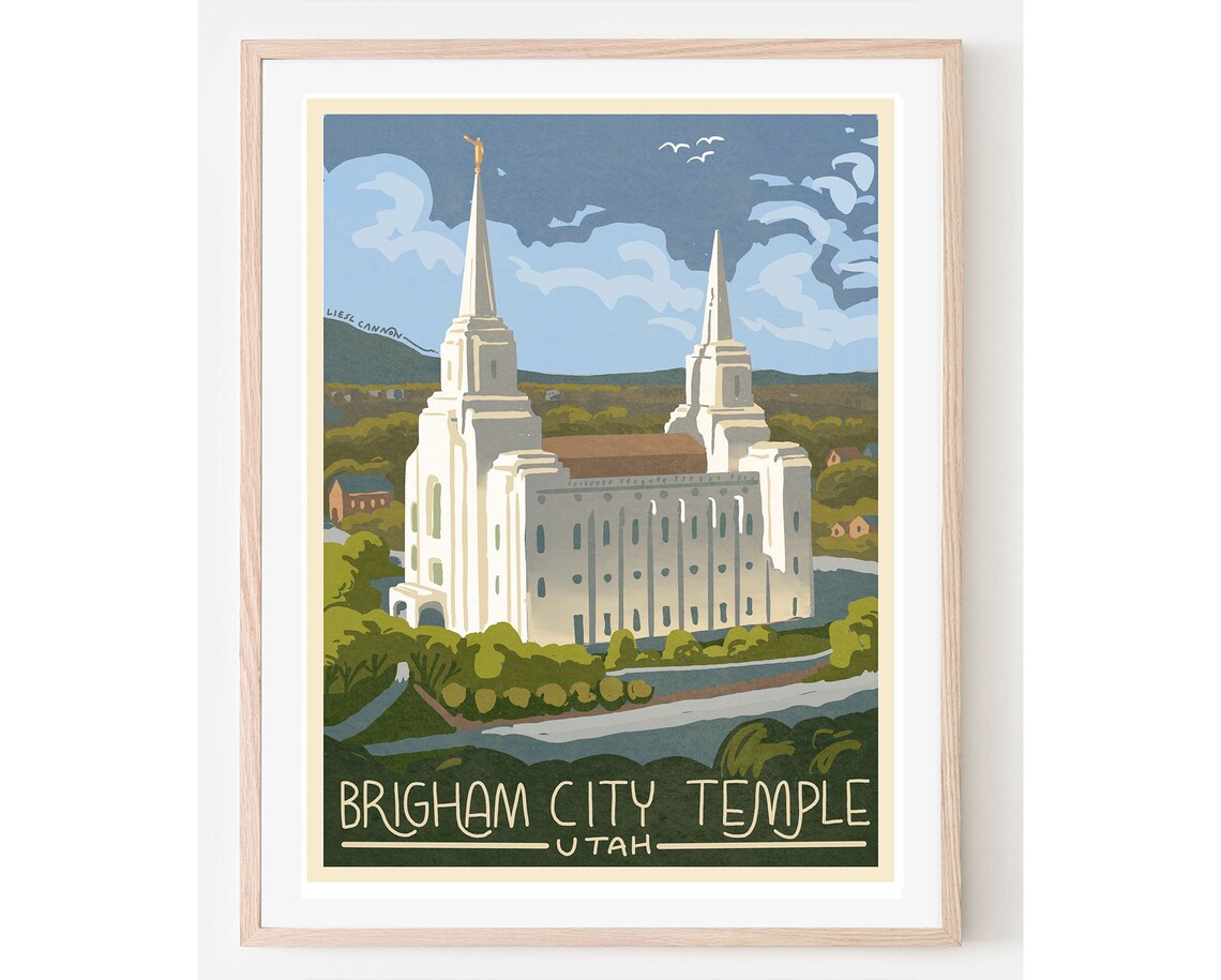 Brigham City Utah Temple Great Retro Travel Landmark Faith Poster