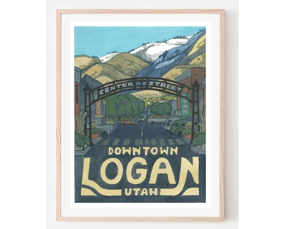 Downtown Logan Travel Poster Utah Home Dcor Art Cache Valley Wall State