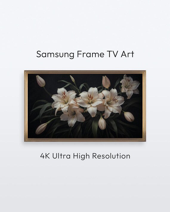 White Lilies on Dark Background Dramatic Botanical Floral Art Print