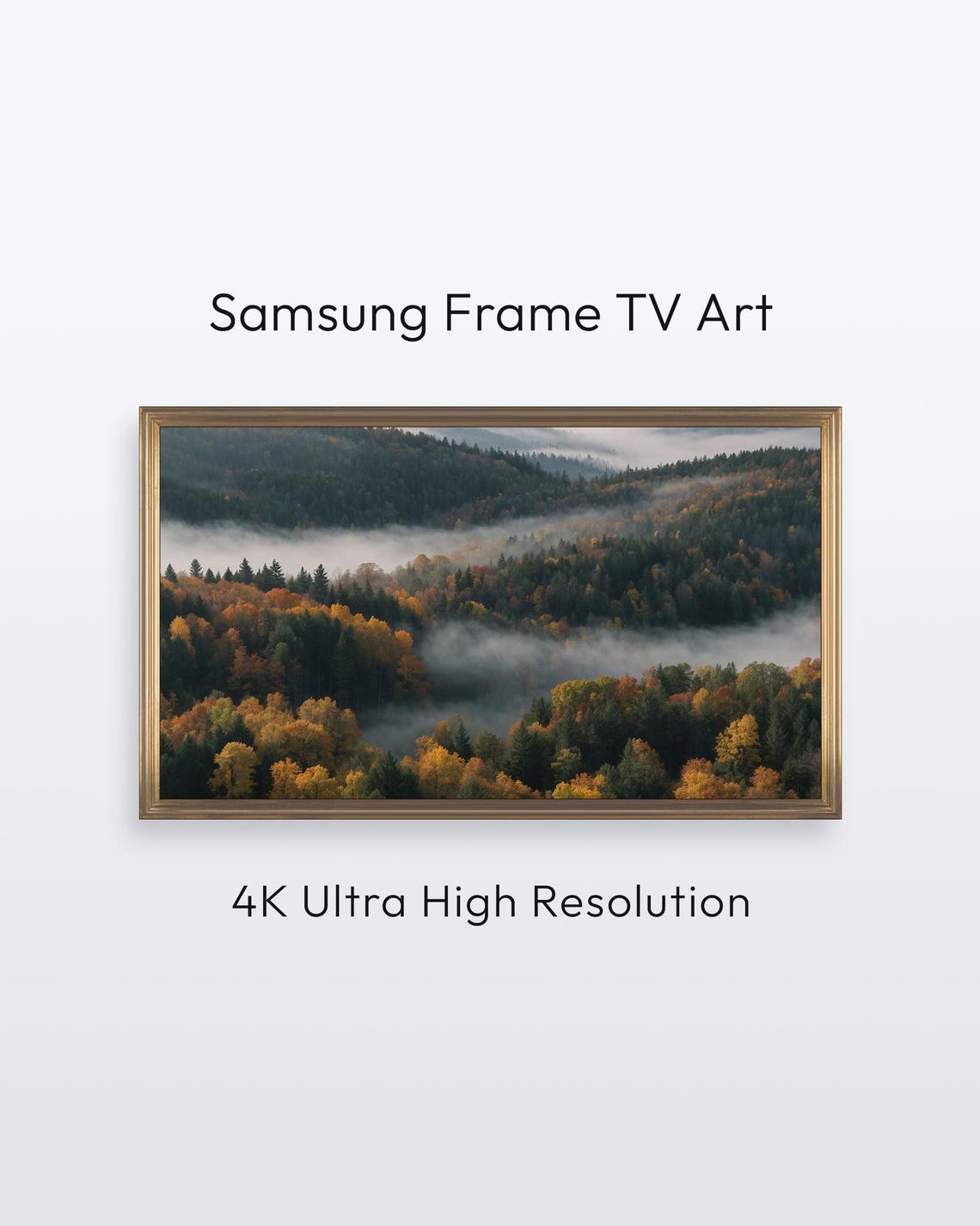 Fall Forest Misty Valley Fog Autumn Trees Photo Wall Art for Frame TV