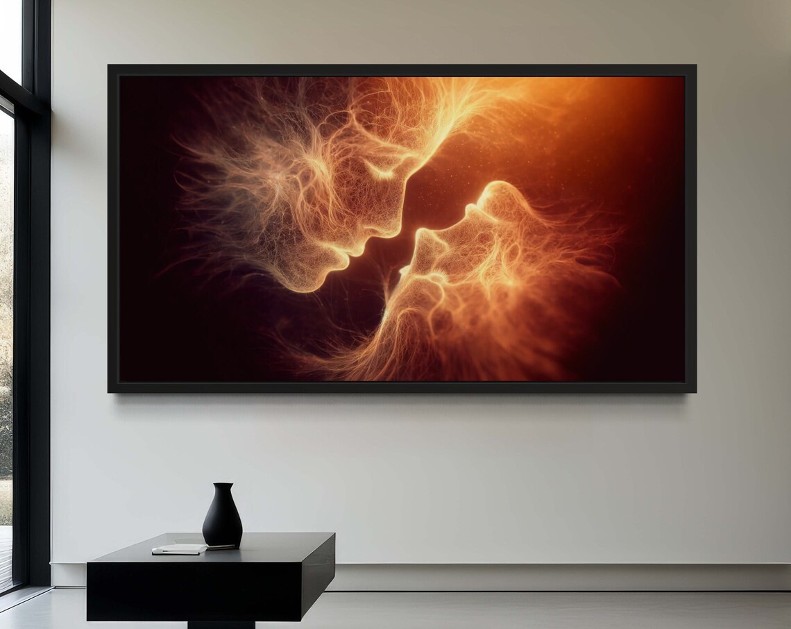 Golden Embracing Couple Amber Smoke Romantic Canvas Art Poster